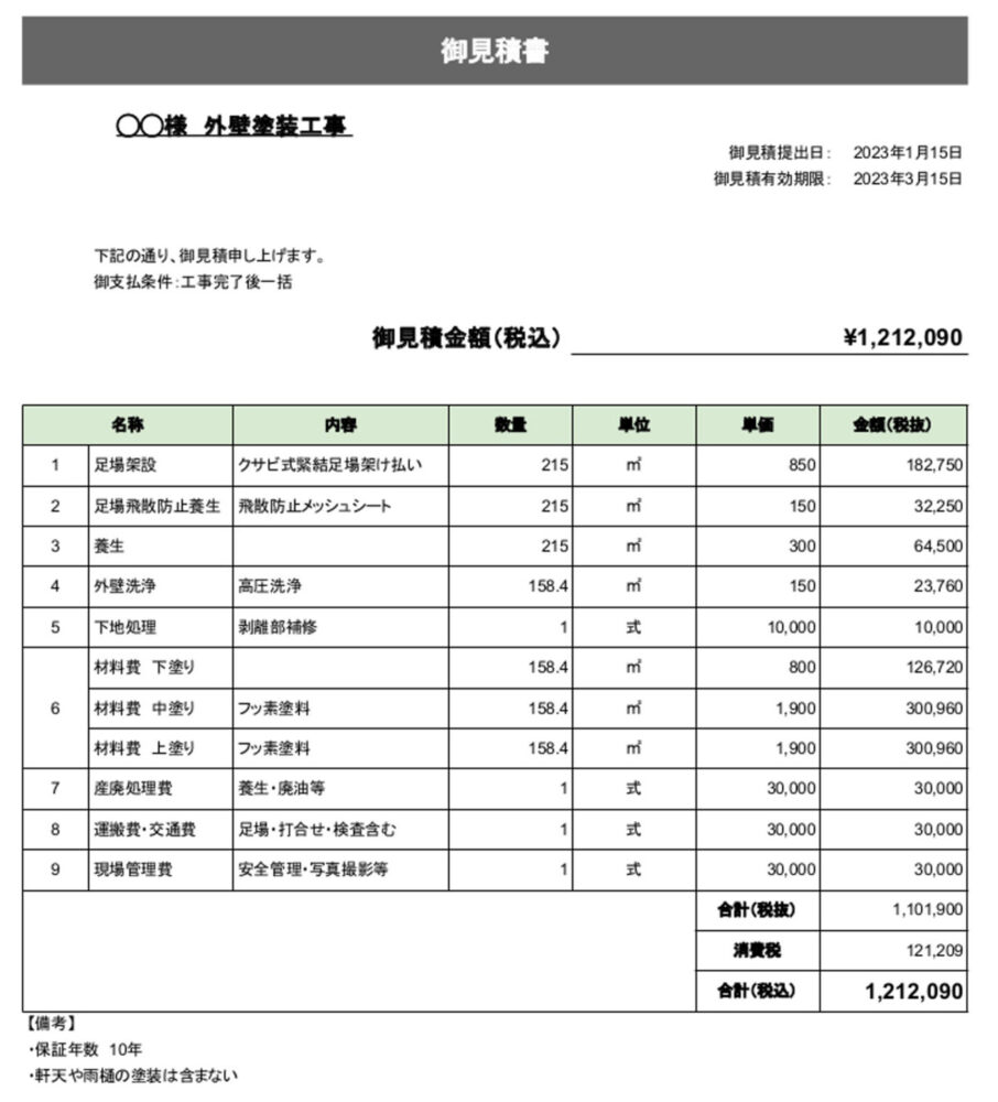 見積書のサンプル
