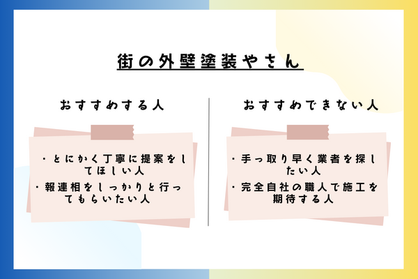 街の外壁塗装やさんをおすすめできる人・おすすめできない人