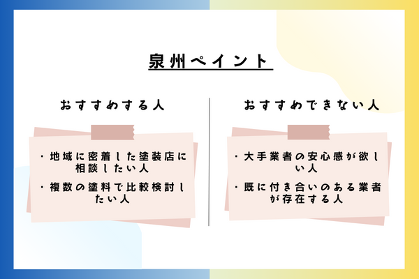 泉州ペイントをおすすめできる人・おすすめできない人