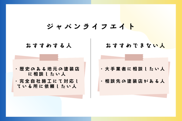 ジャパンライフエイトをおすすめできる人・おすすめできない人