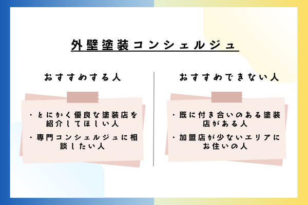 外壁塗装コンシェルジュをおすすめできる人・おすすめできない人