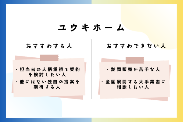 ユウキホームをおすすめできる人・おすすめできない人