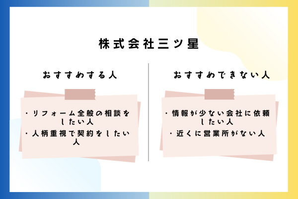 株式会社三ツ星をおすすめできる人・おすすめできない人
